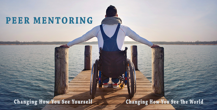Peer Mentoring- Changing how you see yourself. Changing how you see the world. A young man in a wheelchair on a dock looking out over the water.