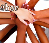 Hands combined in unity with together overlaid on image